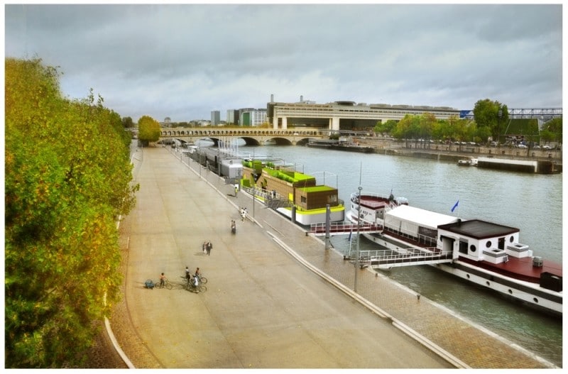 Diaporama Petit Bain se jette à l’eau - Le transport de la barge sur les berges de la Seine est programmé pour avril 2011. | Visuel Encore Heureux