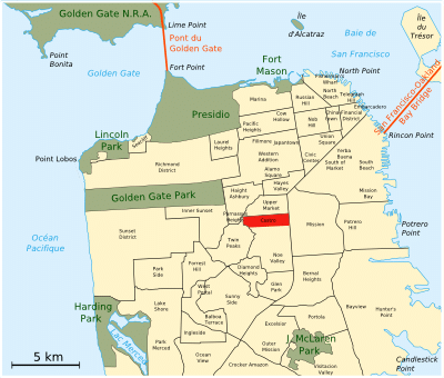 Carte de San Fransisco. En rouge, le quartier du Castro | Google