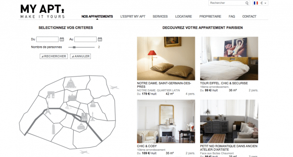 Le site de location d'appartements MyApt a été lancé en 2012. l Capture écran