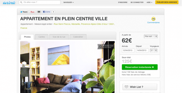 Airbnb, site de location saisonnière d'appartements. l Capture écran