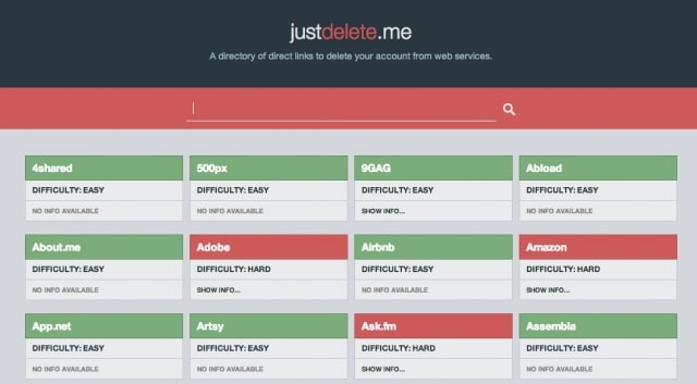 Justdelete.me vous aide à supprimer vos comptes en ligne