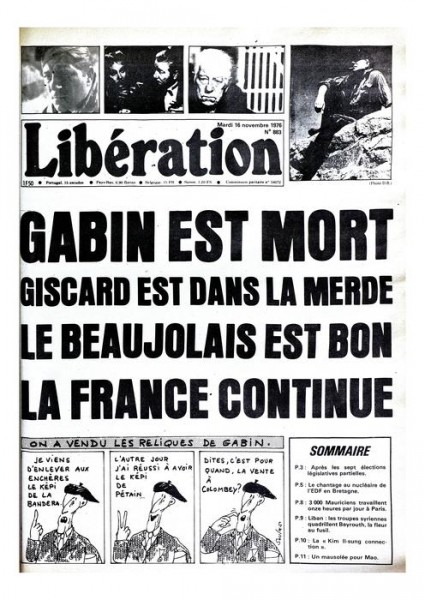 Diaporama 40 ans de Libération par ses unes - Décès de Jean Gabin - 16 novembre 1976
