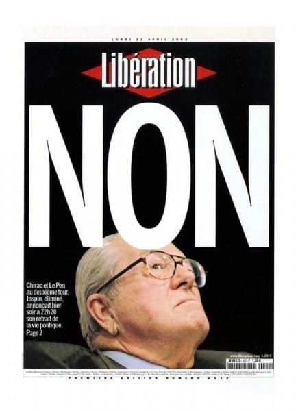 Diaporama 40 ans de Libération par ses unes - Jean-Marie Le Pen accède au second tour de l’élection présidentielle - 22 avril 2002