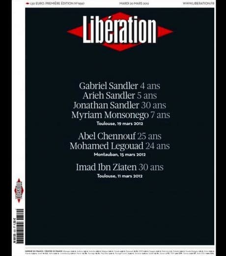 Diaporama 40 ans de Libération par ses unes - Hommage aux tués de Mohammed Merah - 20 mars 2012