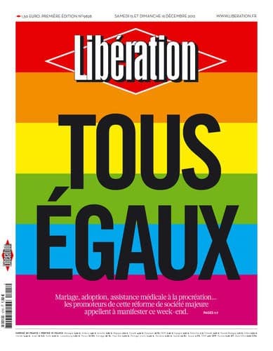 Diaporama 40 ans de Libération par ses unes - Libération s’engage pour le mariage homo - 15 décembre 2012