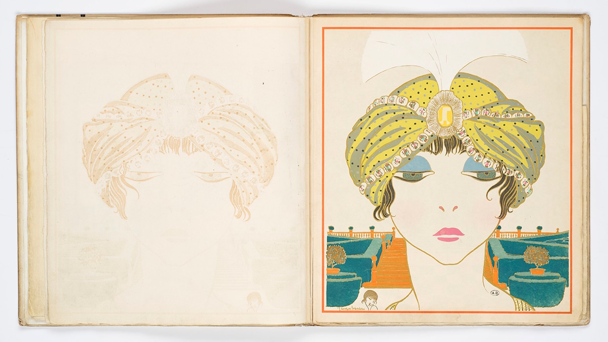 Georges Lepape — Les choses de Paul Poiret vues par Georges Lepape, Paris, Paul Poiret, 1911 Exemplaire n° 176/300. Phototypie coloriée au pochoir © Les Arts Décoratifs